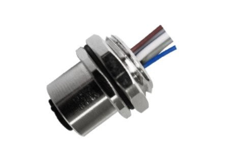 M12 moteriškas litavimo tipas, pritvirtintas gale A-Kodavimas 4PIN M16*1,5 viela 0,5M